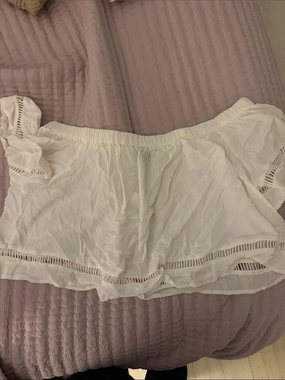 White Off-Shoulder Ruffle Crop Top - Picture 1 of 4